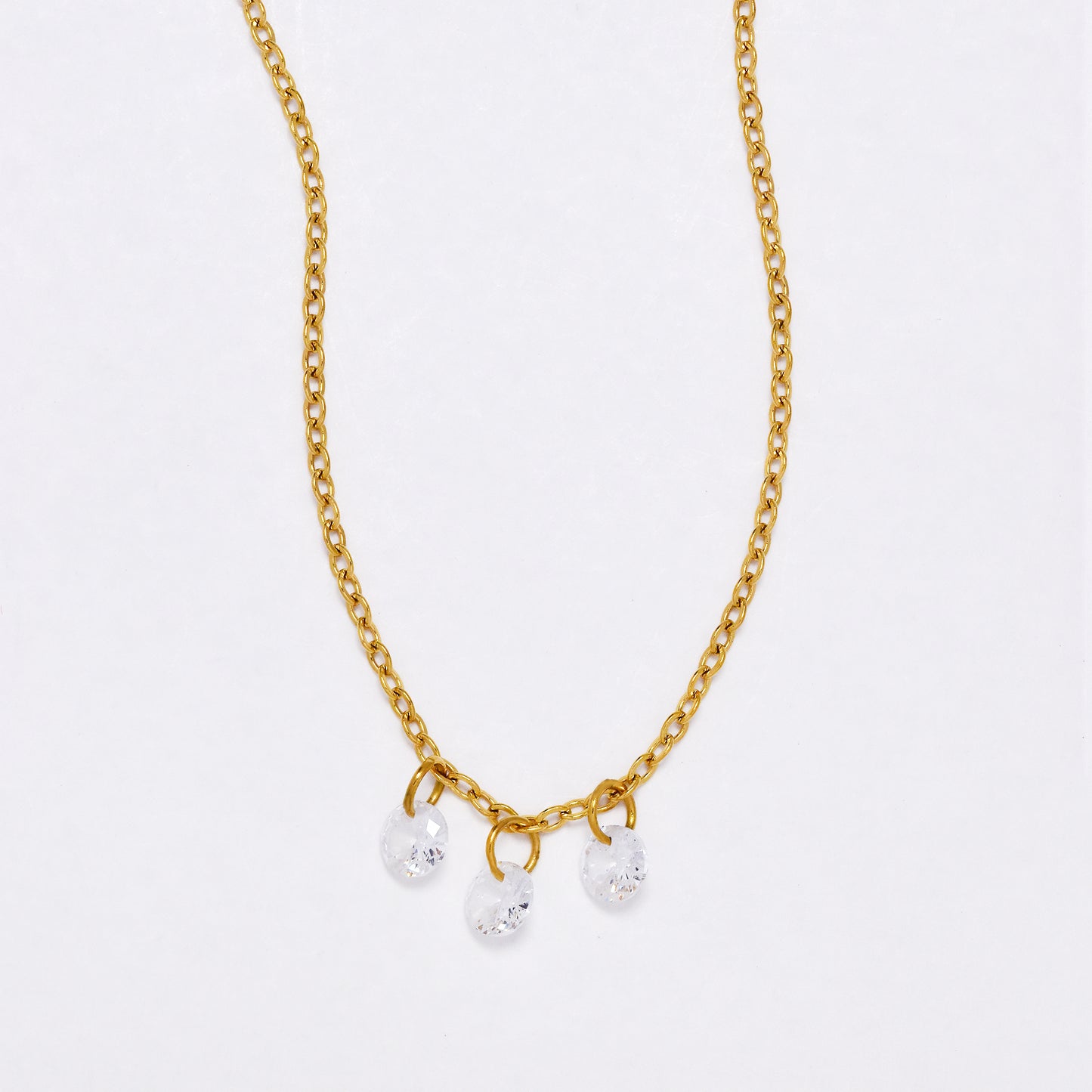 SSYN6869 - Steel 41cm + 5cm tripple CZ necklace