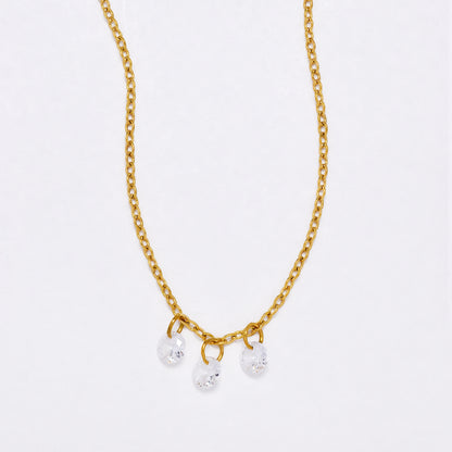 SSYN6869 - Steel 41cm + 5cm tripple CZ necklace