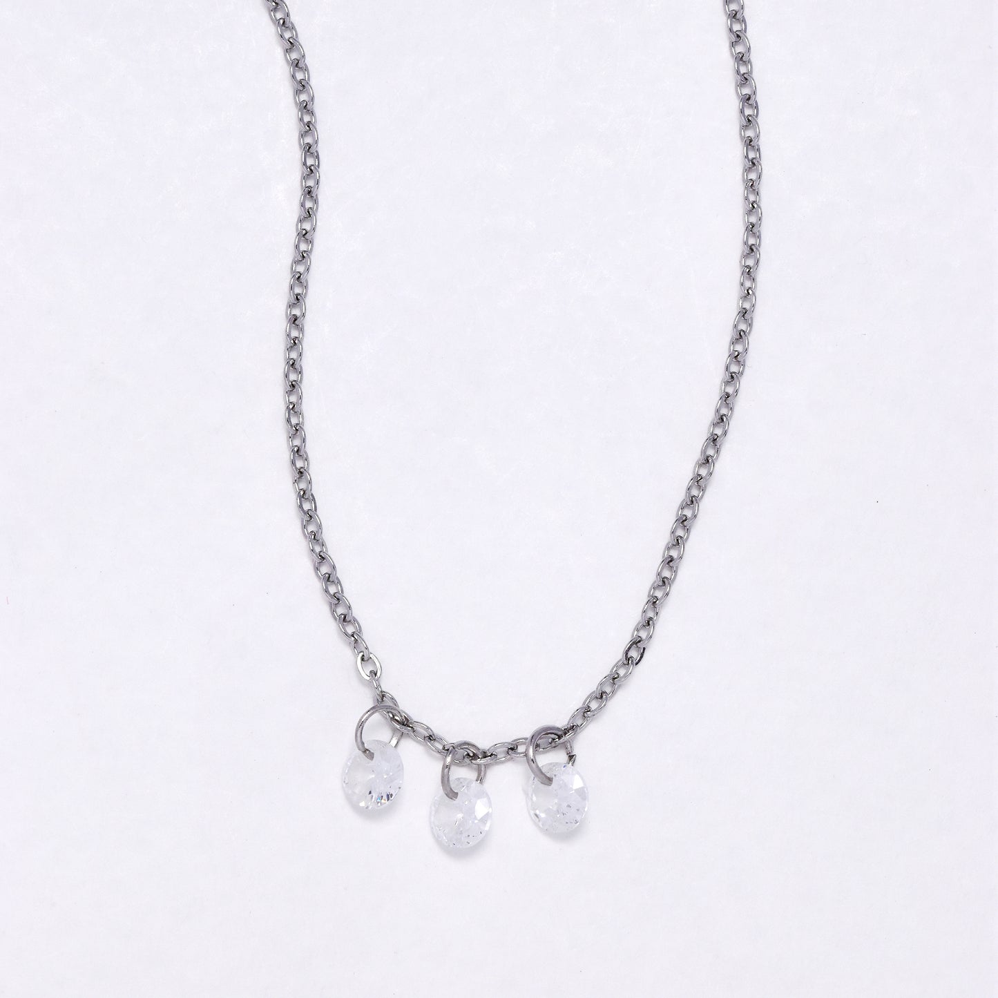 SSYN6869 - Steel 41cm + 5cm tripple CZ necklace