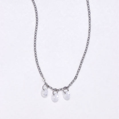 SSYN6869 - Steel 41cm + 5cm tripple CZ necklace