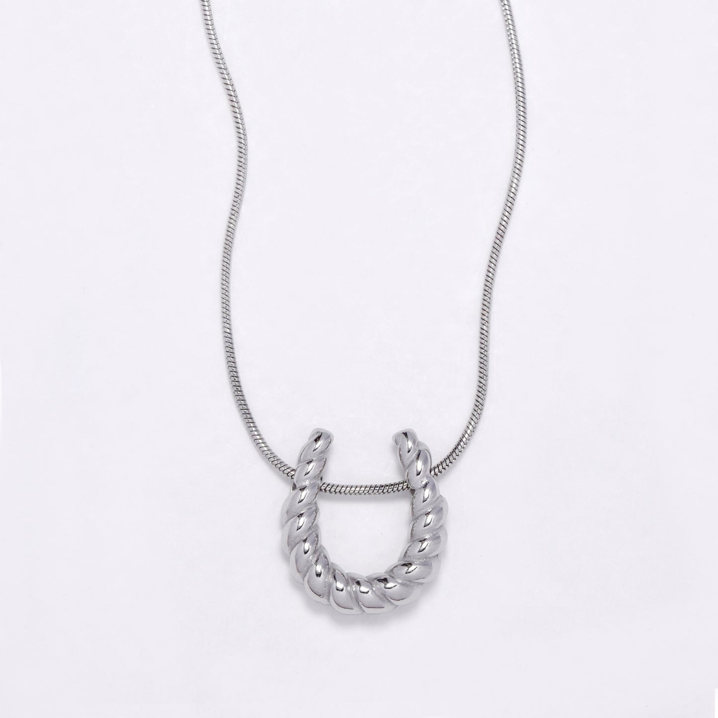 SSYN6877 - Steel 40cm + 5cm textured horseshoe neklace