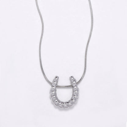 SSYN6877 - Steel 40cm + 5cm textured horseshoe neklace