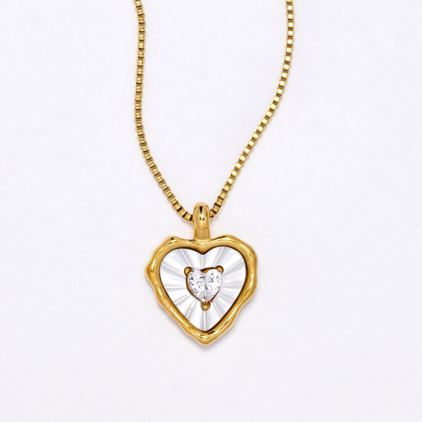 SSYN6878 - Steel 42cm + 4.5cm enamel heart necklace