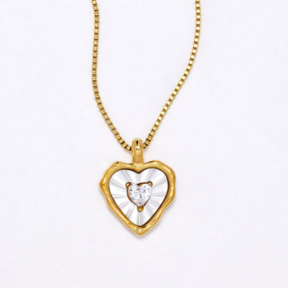 SSYN6878 - Steel 42cm + 4.5cm enamel heart necklace