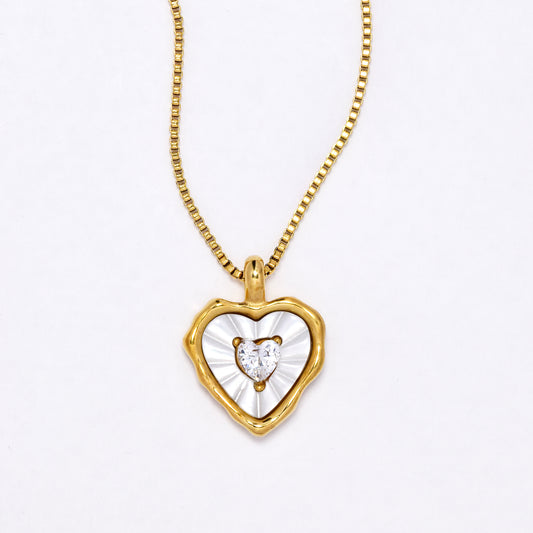 SSYN6878 - Steel 42cm + 4.5cm enamel heart necklace