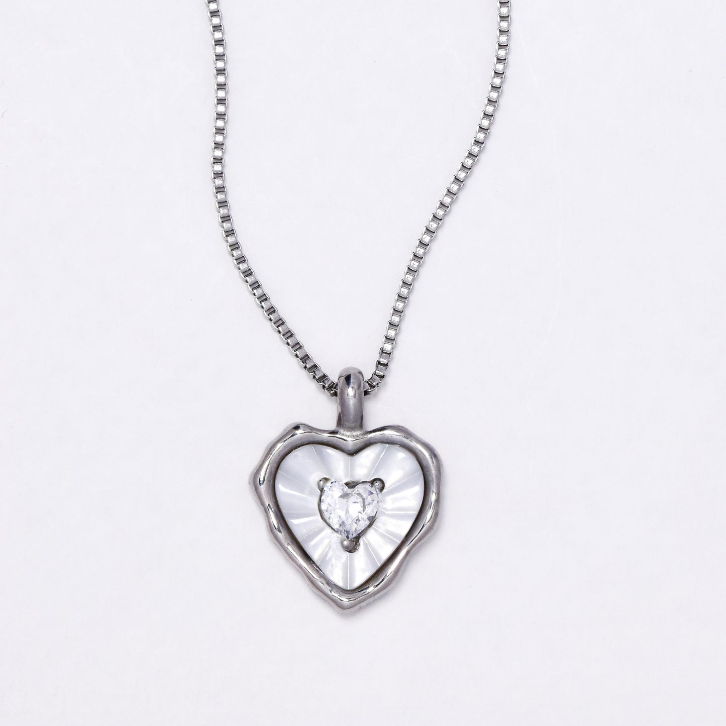 SSYN6878 - Steel 42cm + 4.5cm enamel heart necklace