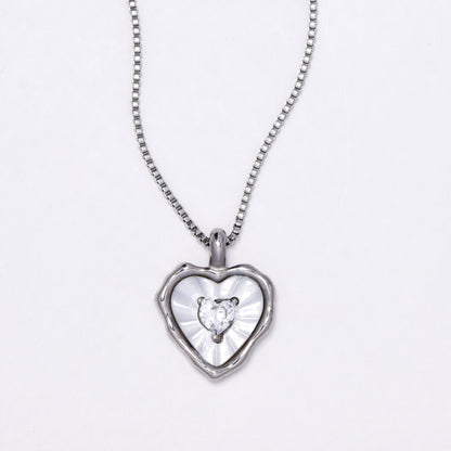 SSYN6878 - Steel 42cm + 4.5cm enamel heart necklace