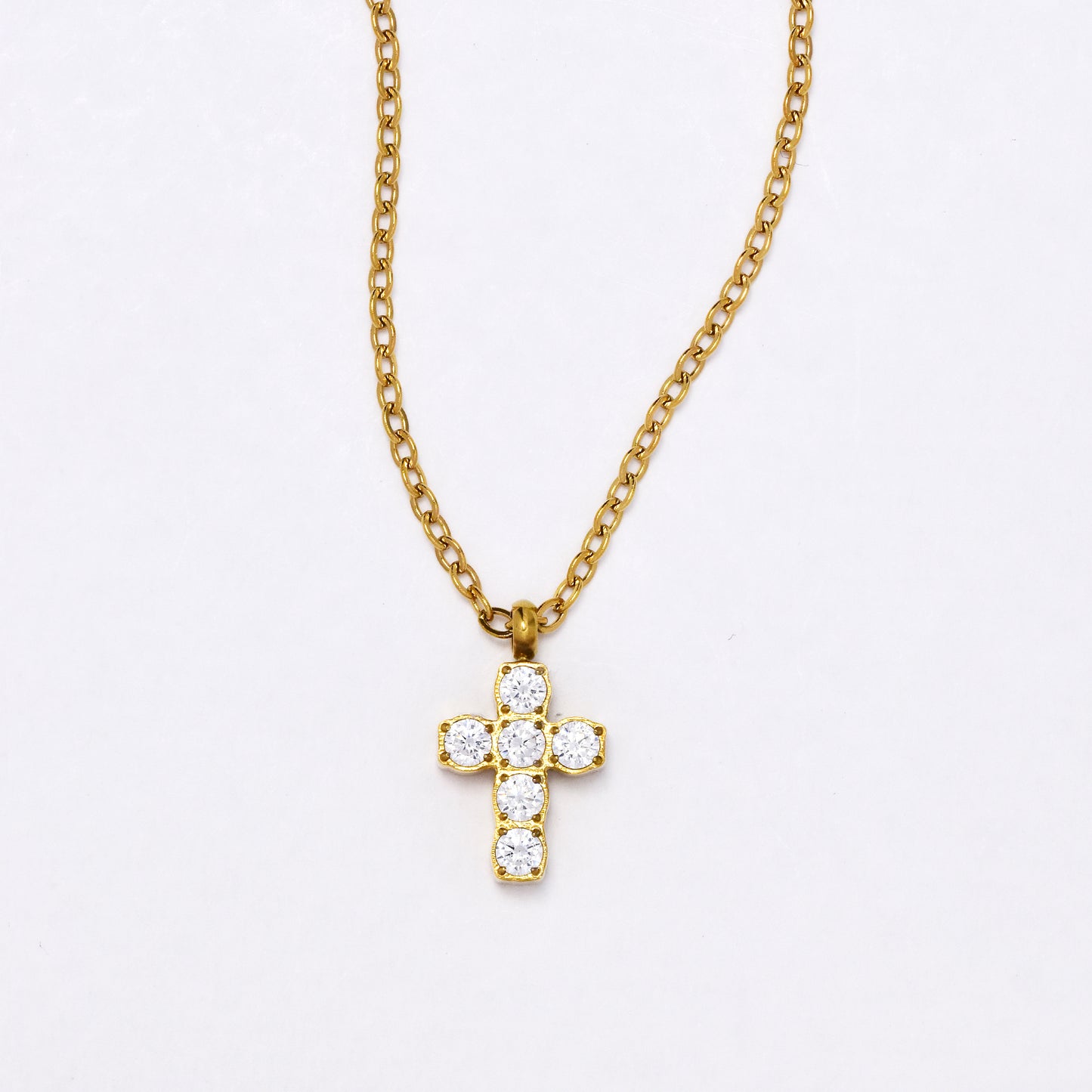 SSYN6879 - Steel 41cm + 5cm CZ cross necklace