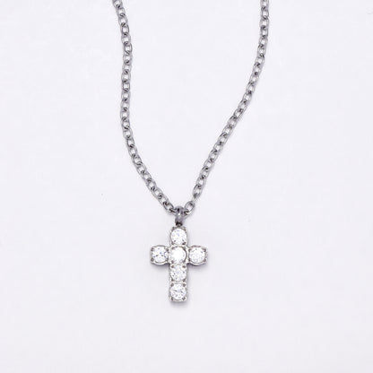 SSYN6879 - Steel 41cm + 5cm CZ cross necklace