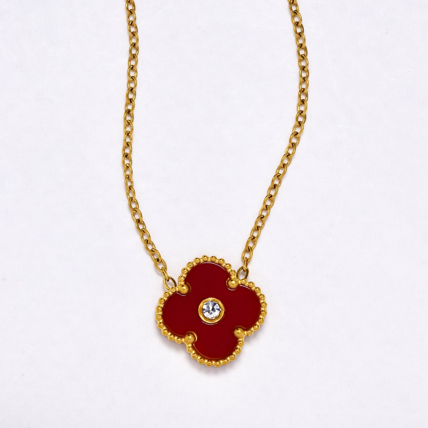 SSYN6891 - Steel four-leaf clover necklace