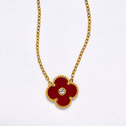 SSYN6891 - Steel four-leaf clover necklace