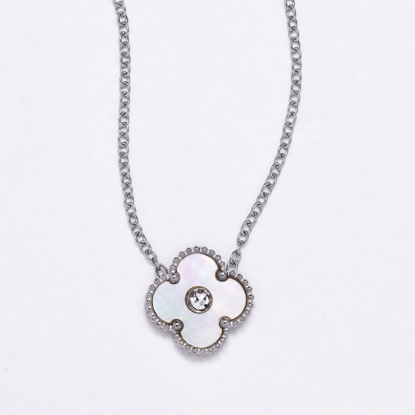 SSYN6891 - Steel four-leaf clover necklace