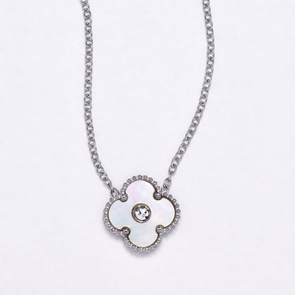SSYN6891 - Steel four-leaf clover necklace