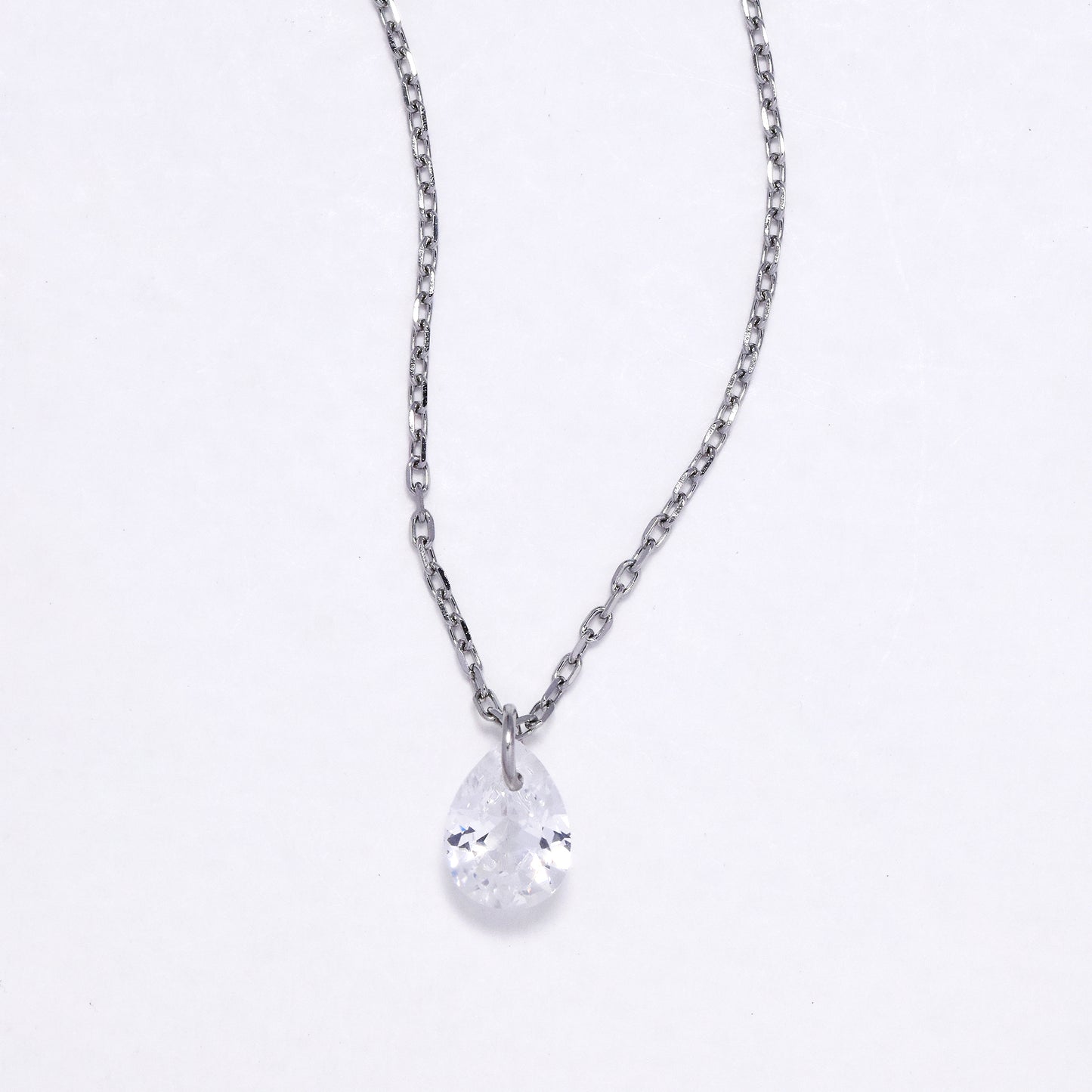 SSYN6892 - Steel teardrop CZ necklace