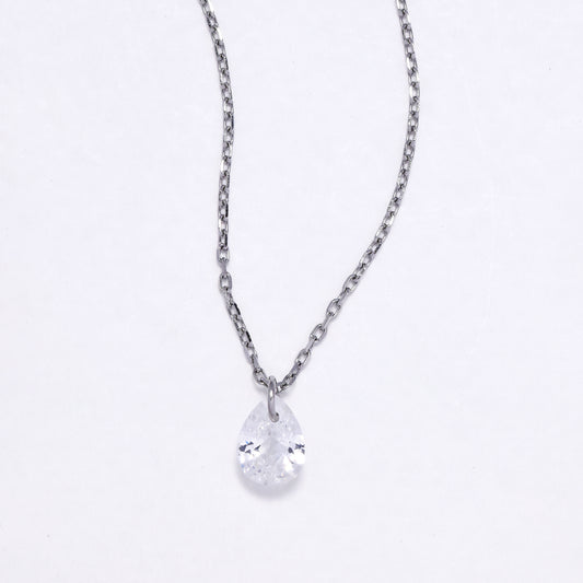 SSYN6892 - Steel teardrop CZ necklace