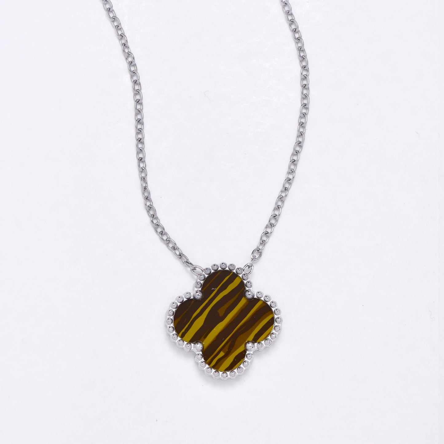 SSYN6895 - Steel four-leaf clover necklace