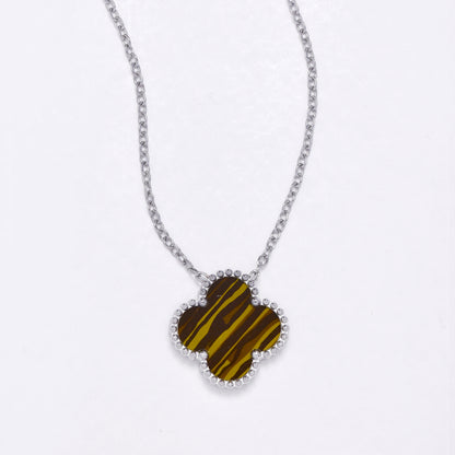 SSYN6895 - Steel four-leaf clover necklace