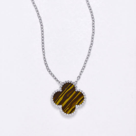 SSYN6895 - Steel four-leaf clover necklace