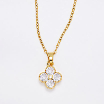 SSYN6897 - Steel four-leaf clover necklace