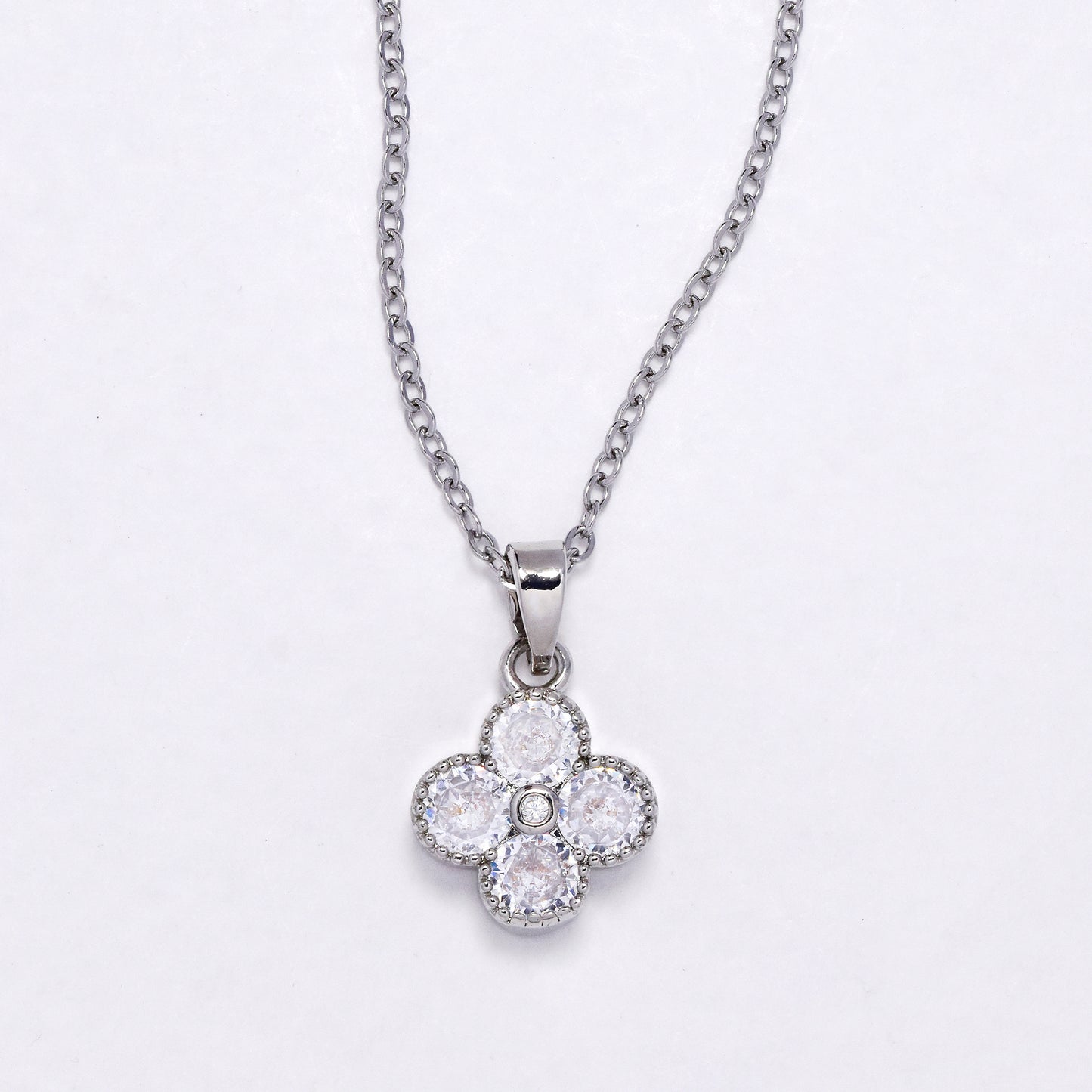 SSYN6897 - Steel four-leaf clover necklace