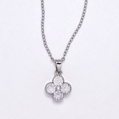 SSYN6897 - Steel four-leaf clover necklace
