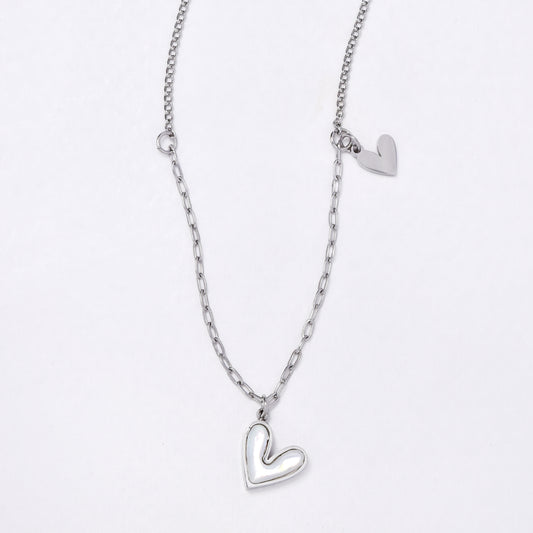SSYN6900 - Steel enamel heart necklace