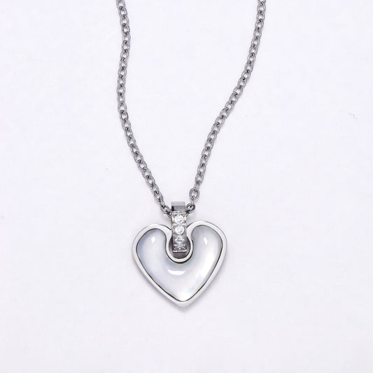 SSYN6904 - Steel enamel heart necklace