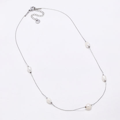 SSYN6906 - Steel freshwater pearl neckalce