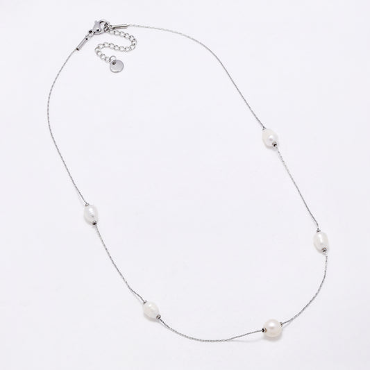SSYN6906 - Steel freshwater pearl neckalce