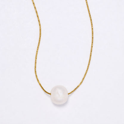 SSYN6907 - Steel freshwater pearl neckalce