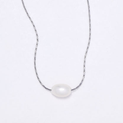 SSYN6908 - Steel freshwater pearl neckalce