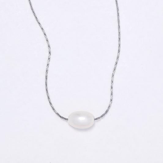 SSYN6908 - Steel freshwater pearl neckalce