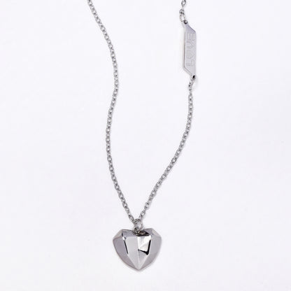 SSYN6909 - Steel heart with love disk necklace