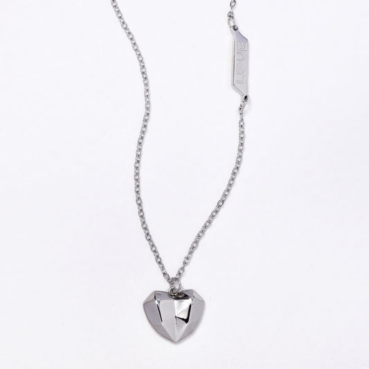 SSYN6909 - Steel heart with love disk necklace