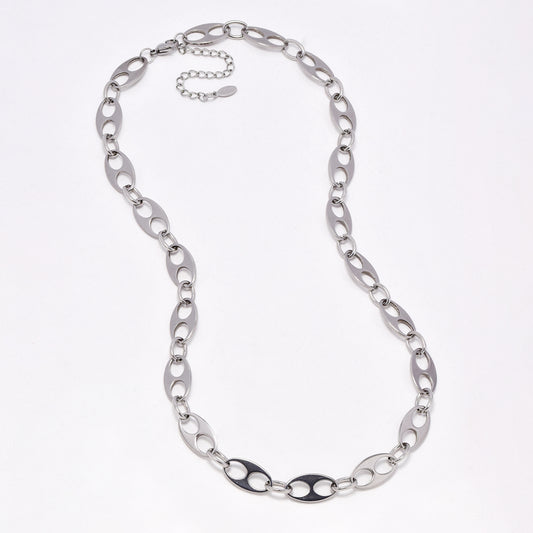 SSYN6914 - Steel 50cm + 6cm x 7.5mm coffee bean link necklace