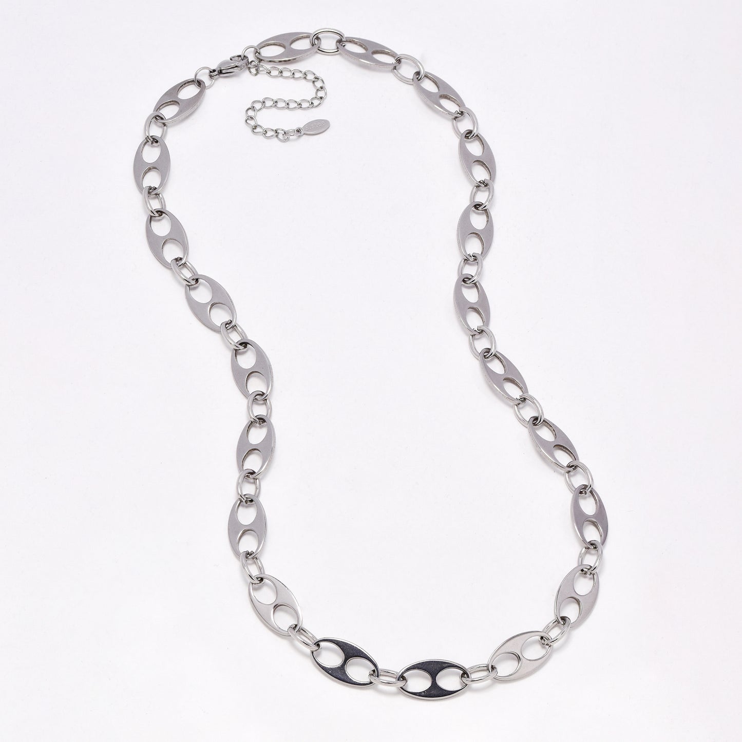 SSYN6915 - Steel 50cm + 6cm x 10mm coffee bean link necklace
