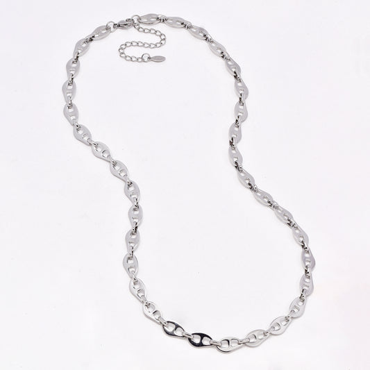 SSYN6915 - Steel 50cm + 6cm x 10mm thick mariner link necklace