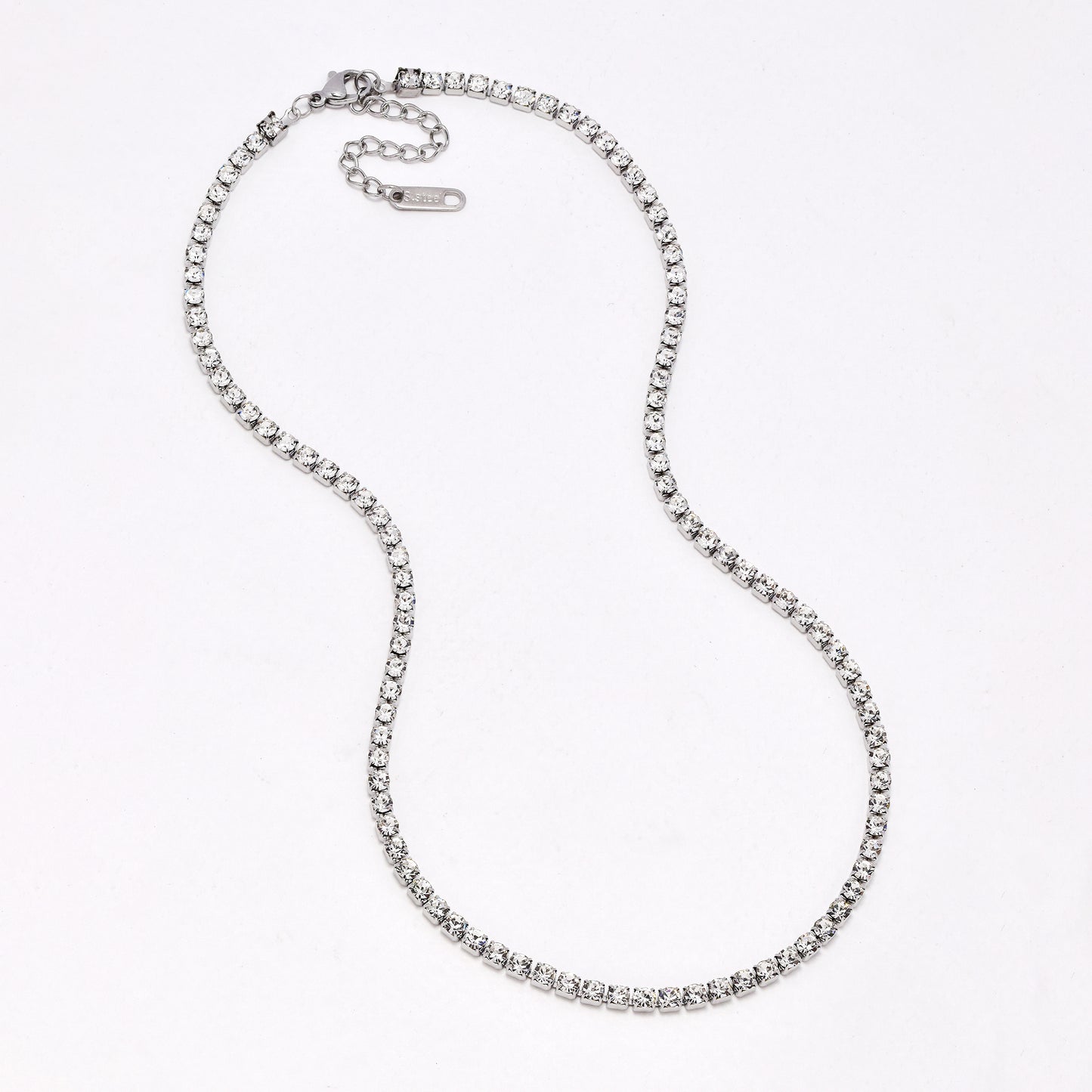 SSYN6916 - Steel 40cm + 5cm x 3mm CZ tennis necklace
