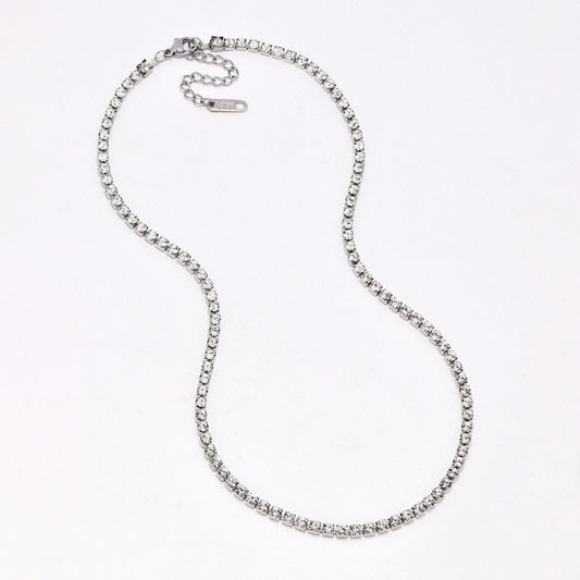 SSYN6916 - Steel 40cm + 5cm x 3mm CZ tennis necklace