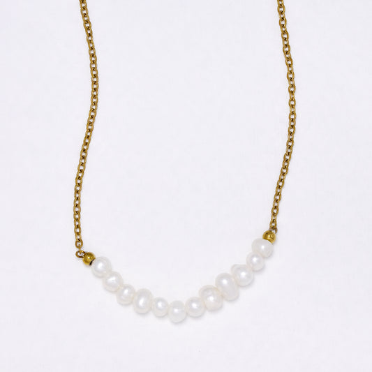 SSYN6938 - Steel 40.5cm + 5cm mid section freshwater pearl necklace
