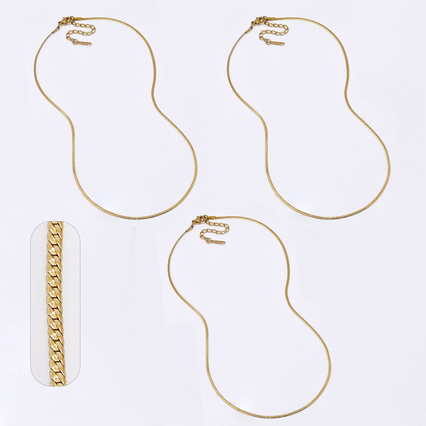 SSYN6944 - Steel 3 pack 41cm + 5cm x 1.5mm tight curb necklace