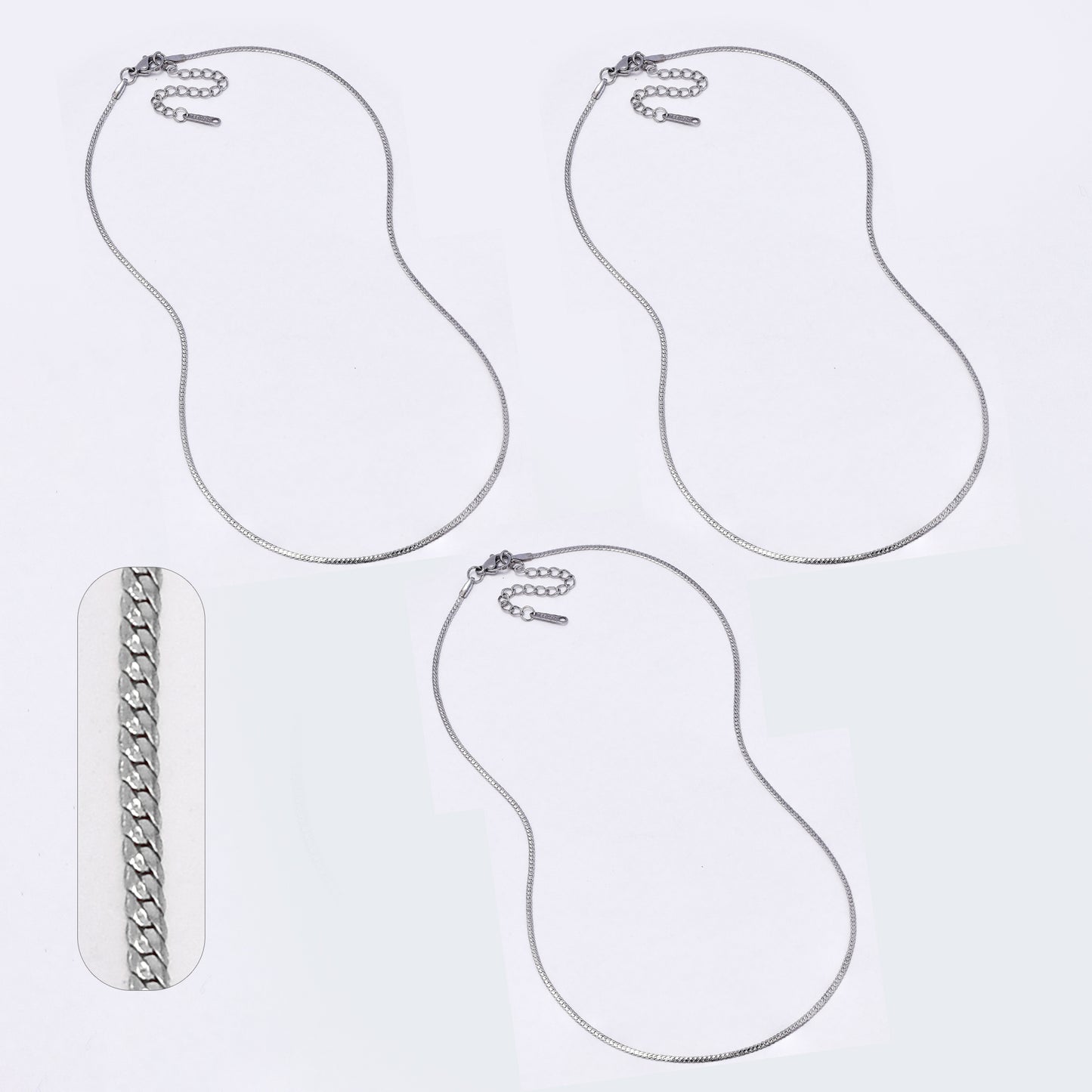 SSYN6944 - Steel 3 pack 41cm + 5cm x 1.5mm tight curb necklace