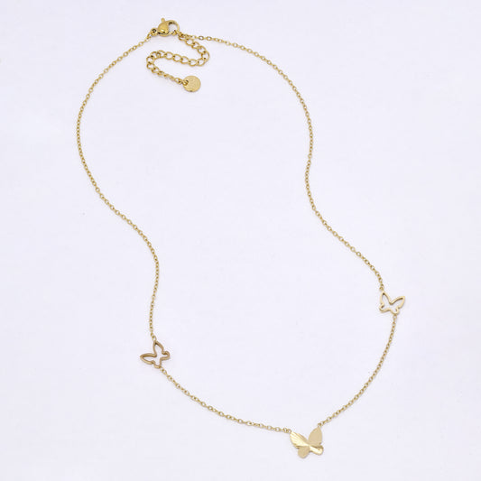 SSYN6963 - Steel 41cm + 5cm butterfly necklace