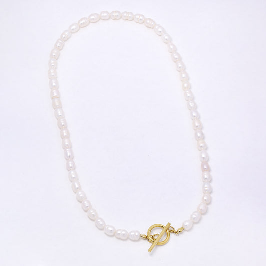 SSYN6966 - Steel 42cm freshwater pearl toggle necklace