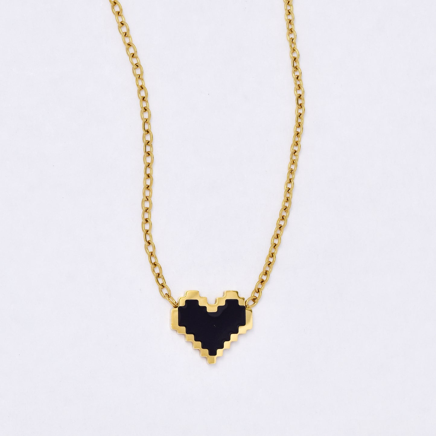 SSYN6972 - Steel 42cm + 5cm enamel heart necklace