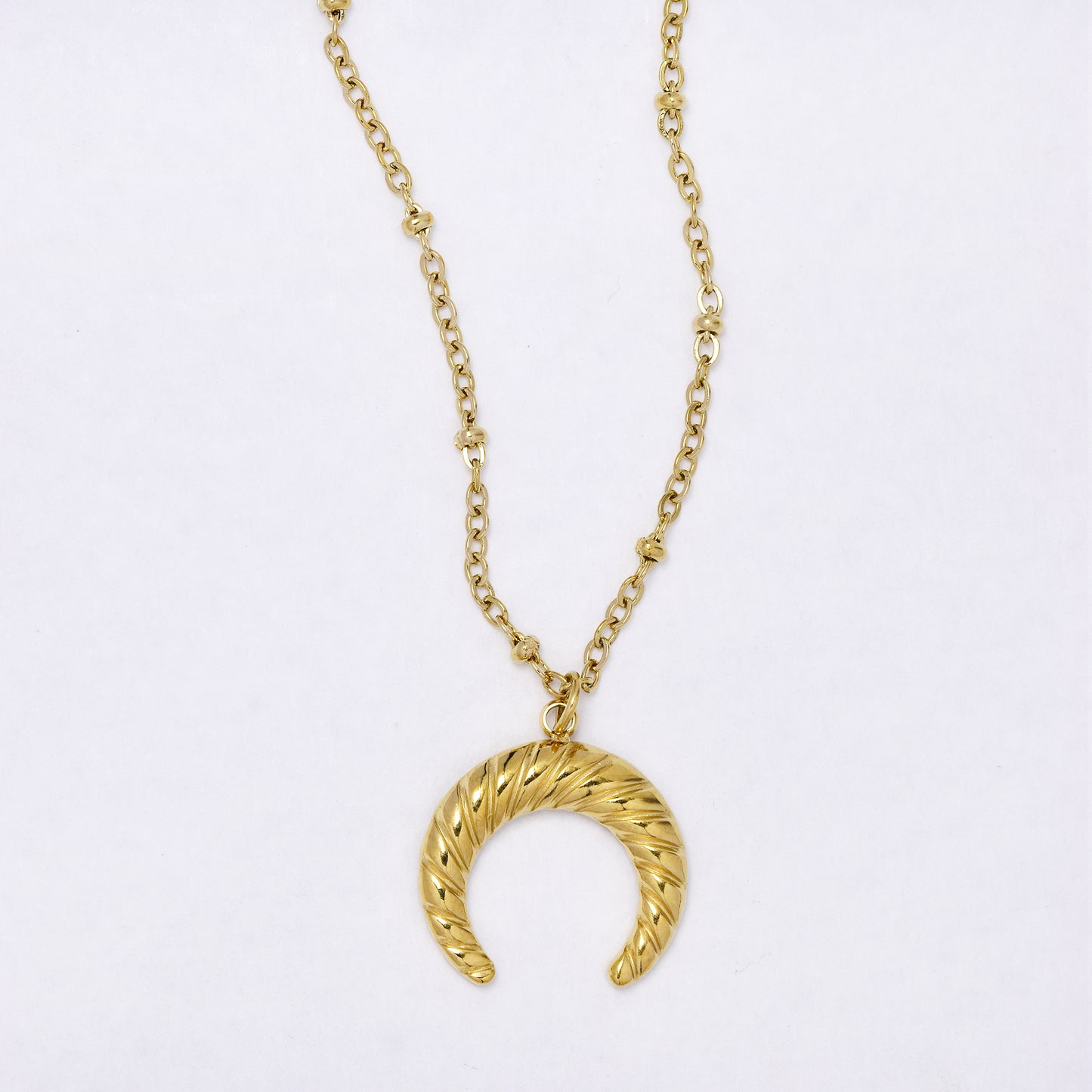 SSYN6973 - Steel 39.5cm + 5cm crescent moon necklace