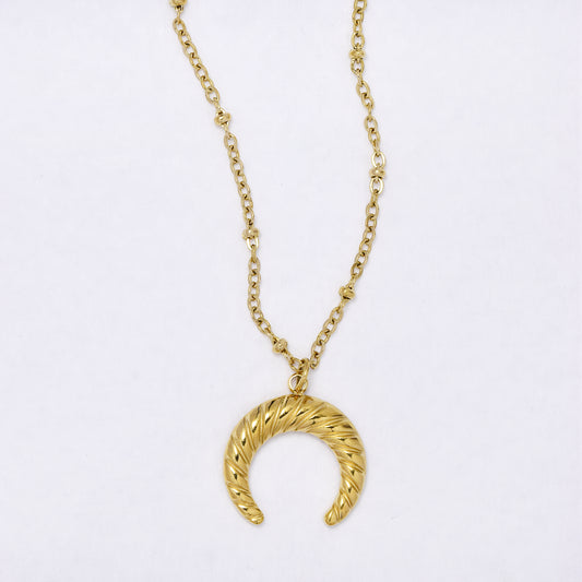 SSYN6973 - Steel 39.5cm + 5cm crescent moon necklace