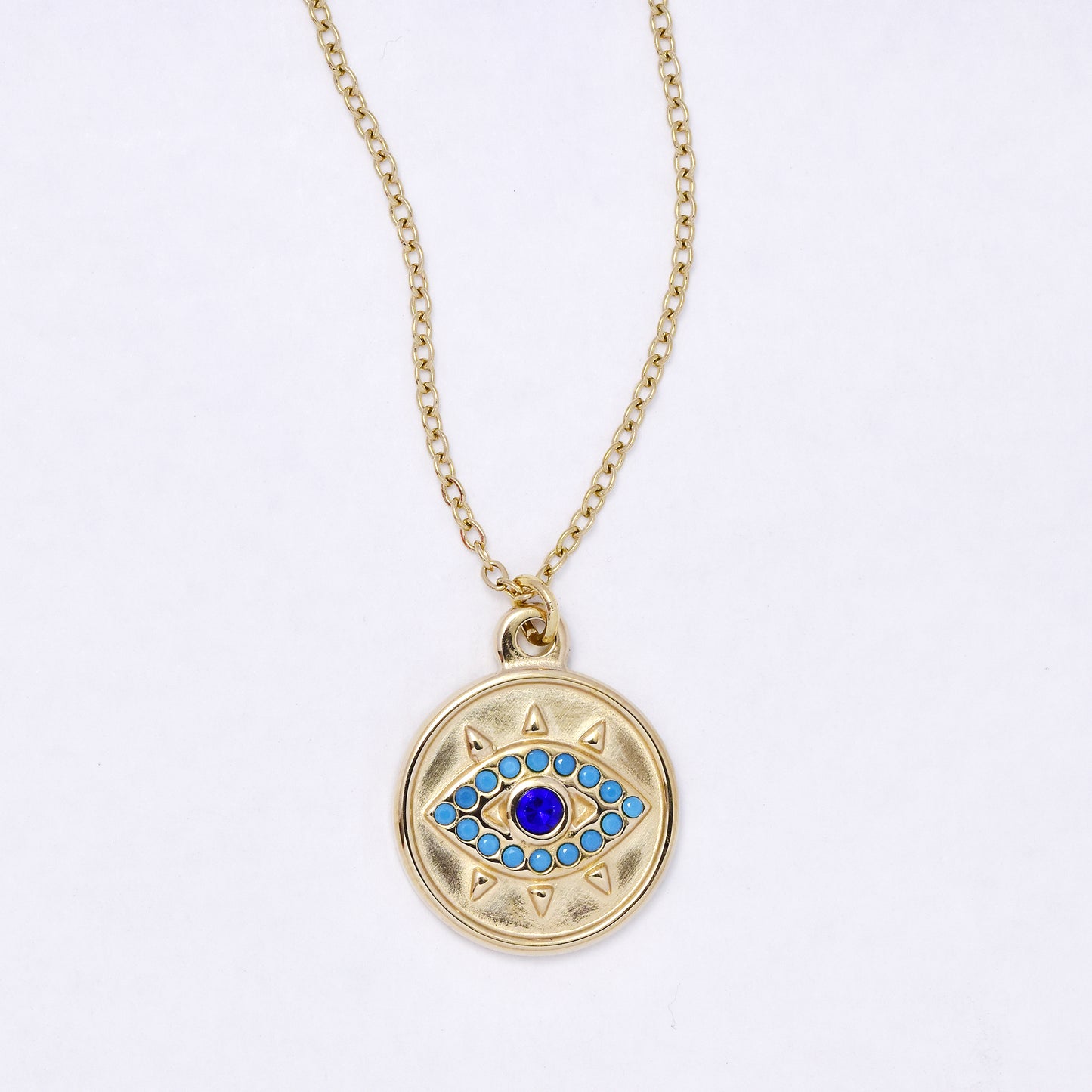 SSYN6974 - Steel 43cm + 5cm evil eye disk necklace
