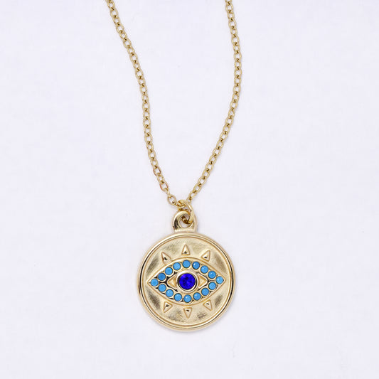 SSYN6974 - Steel 43cm + 5cm evil eye disk necklace