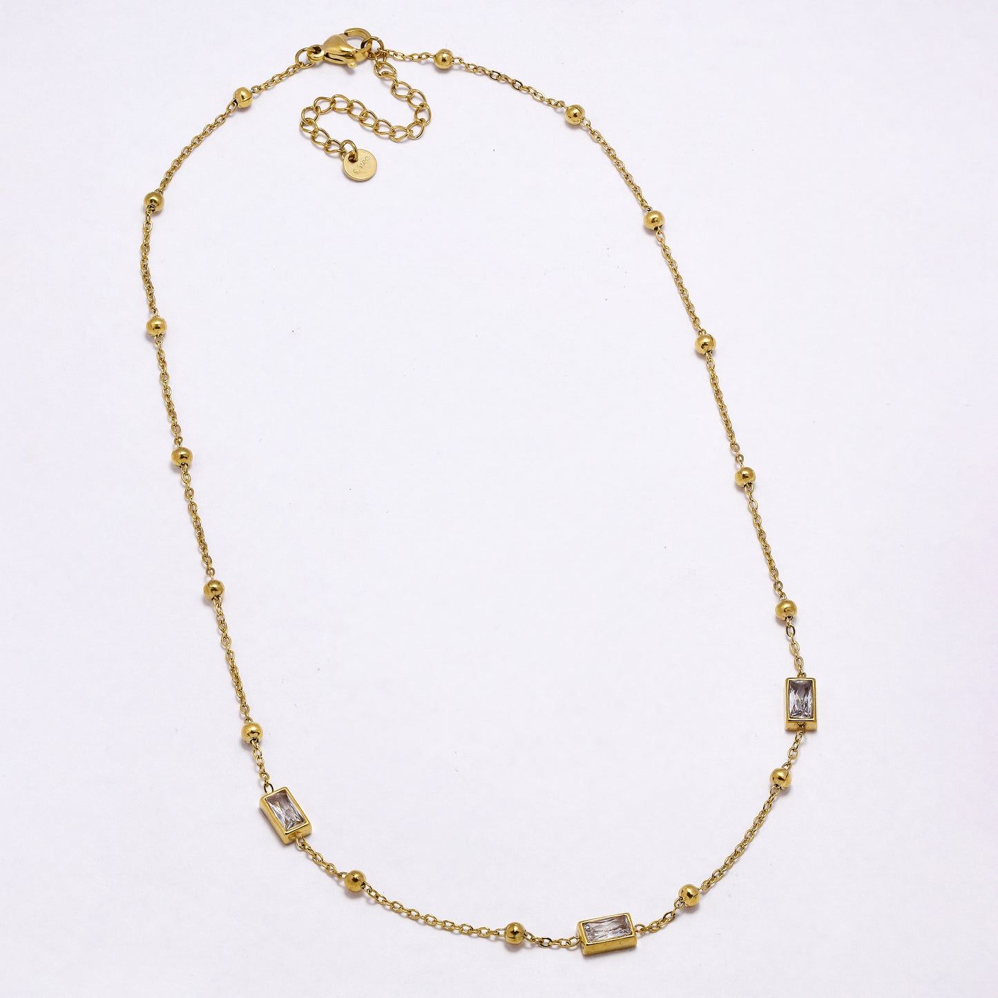 SSYN6992 - Steel 41cm + 5mm ball & CZ necklace